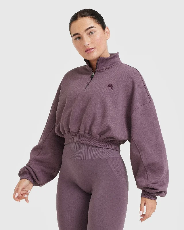 All Day Cosy Crop 1/4 Zip Sweatshirt | Vintage Purple