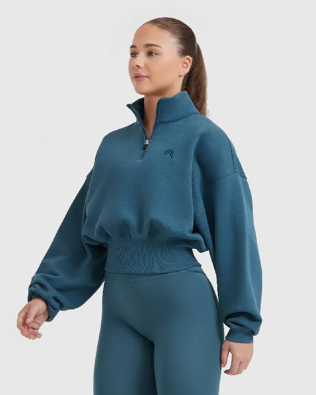 All Day Crop 1/4 Zip Sweatshirt | Lake Blue