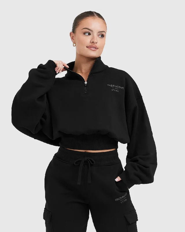 All Day Est 2020 Crop 1/4 Zip Sweatshirt | Black