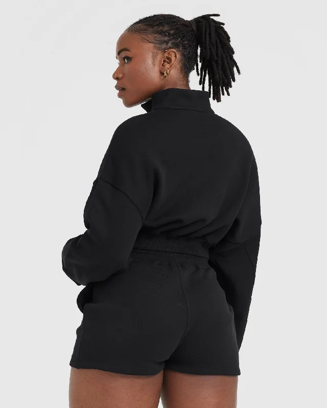 All Day Lightweight Crop 1/4 Zip Sweatshirt | Black