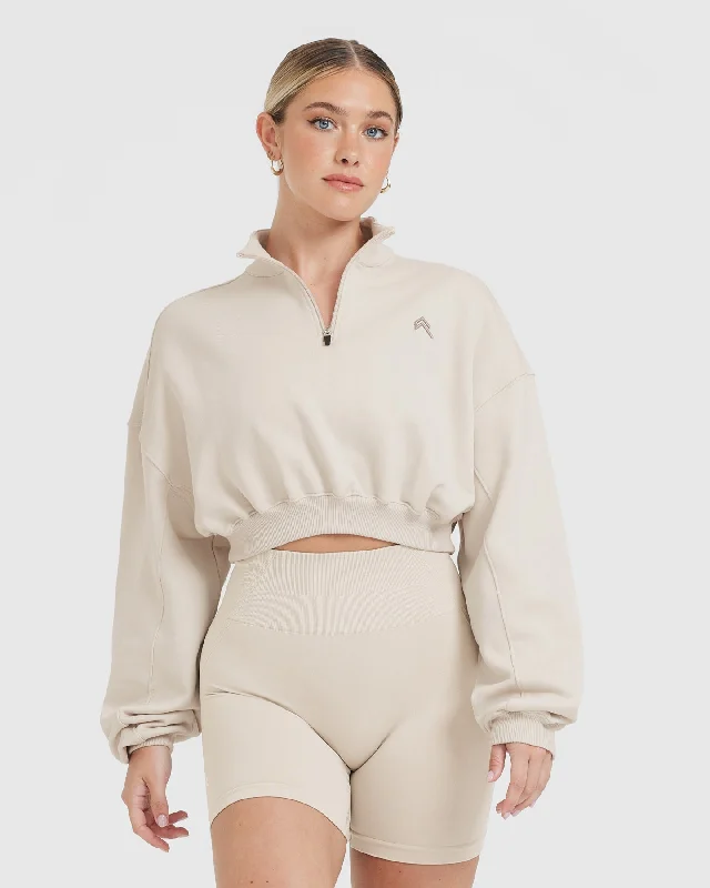 All Day Lightweight Crop 1/4 Zip Sweatshirt | Sand