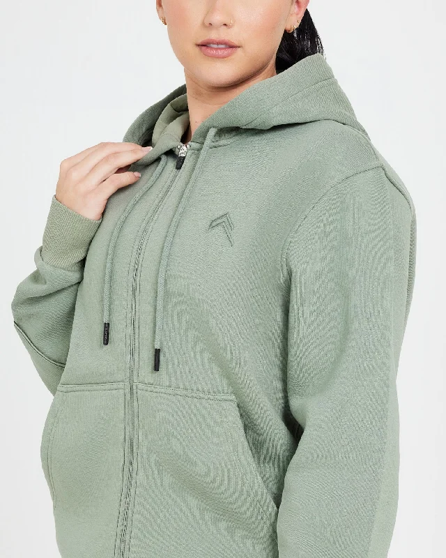 Classic Lounge Oversized Zip Through Hoodie | Sage