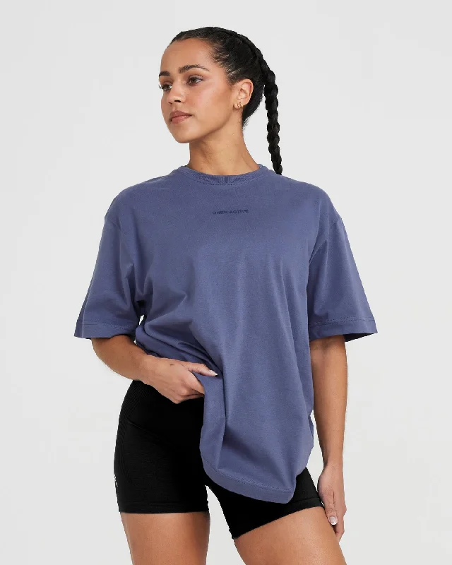 Classic Mirror Graphic Oversized T-Shirt | Washed Slate Blue