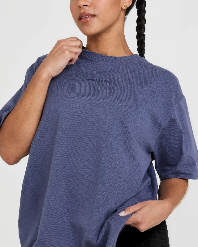 Classic Mirror Graphic Oversized T-Shirt | Washed Slate Blue