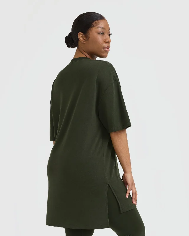 Classic Oversized Longline T-Shirt | Khaki