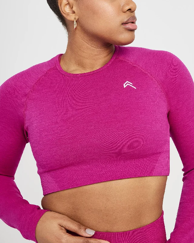 Classic Seamless 2.0 Long Sleeve Crop Top | Fuchsia Marl