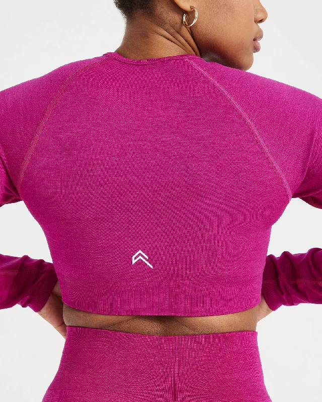 Classic Seamless 2.0 Long Sleeve Crop Top | Fuchsia Marl