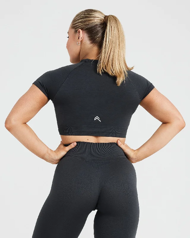 Classic Seamless 2.0 Short Sleeve Crop Top | Coal Marl