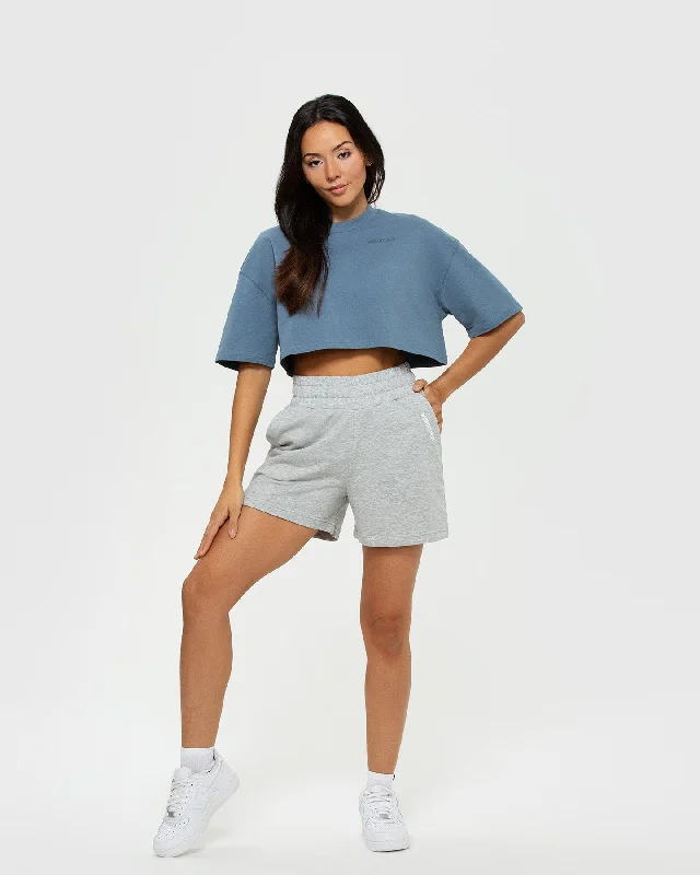 Comfort Oversized Cropped Short Sleeve T-Shirt | Smoke Blue