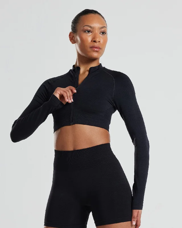 Define Seamless Crop Zip Jacket | Black