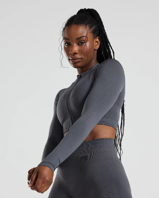 Define Seamless Crop Zip Jacket | Graphite