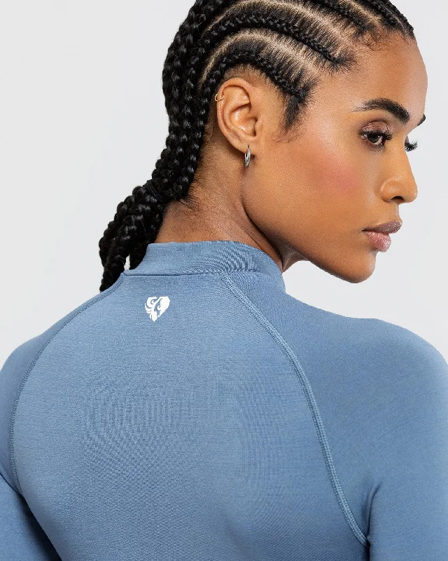 Define Seamless Crop Zip Jacket | Smoke Blue