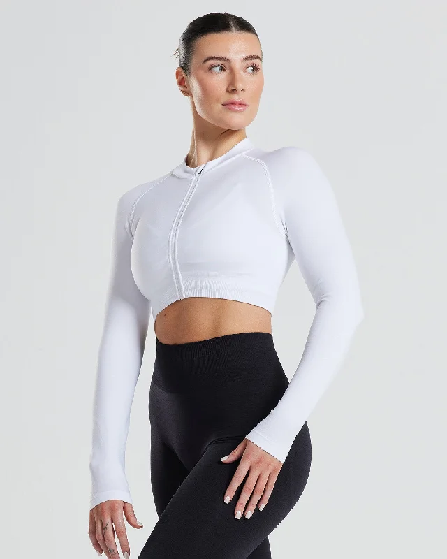 Define Seamless Crop Zip Jacket | White