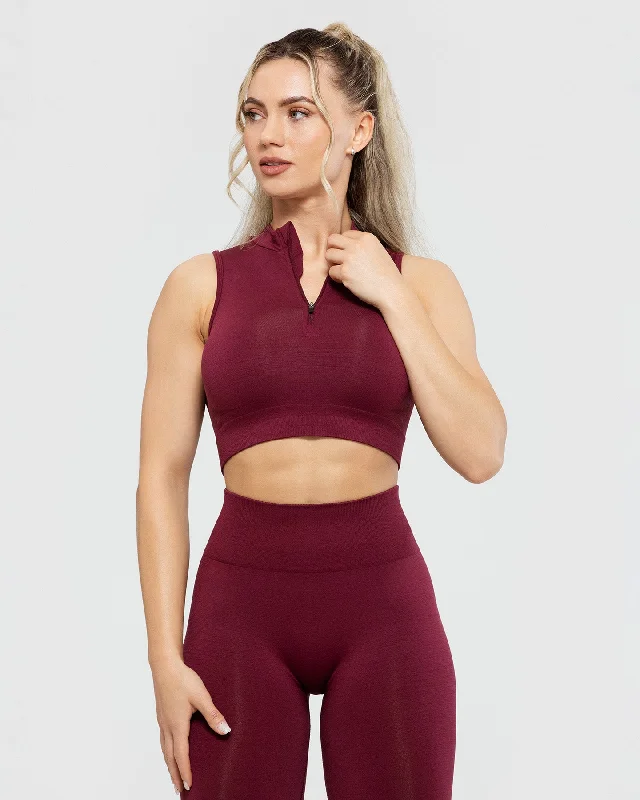 Define Seamless Half Zip Crop Tank | Dark Cherry