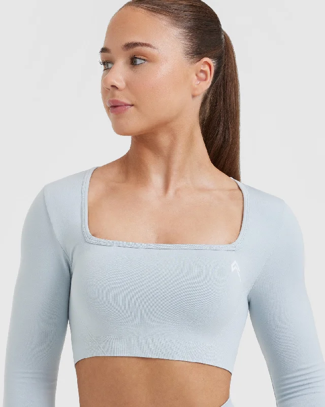 Effortless Square Neck Crop Long Sleeve Top | Ice Blue