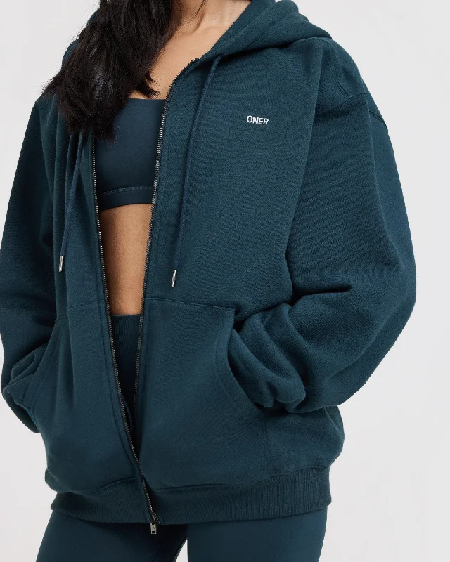 Foundations Zip Through Hoodie | Oil Blue