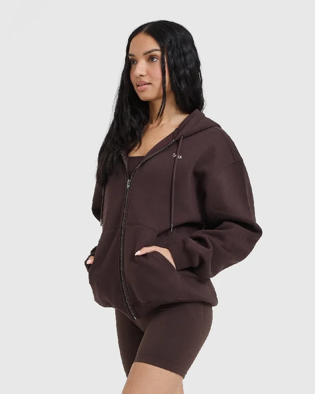 Foundations Zip Through Hoodie | Plum Brown