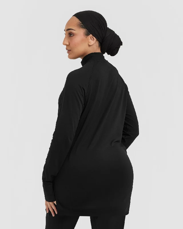 Go To Seamless Loose Long Sleeve Longline Top | Black