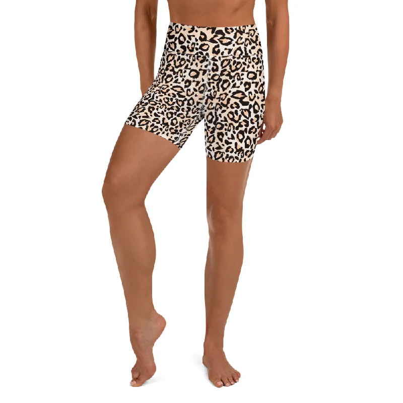 Leopard Cream High Waist Yoga Shorts