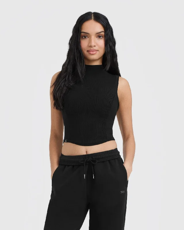 Mellow Rib Mid Mock Neck Tank | Black