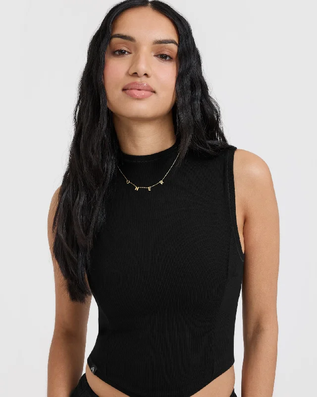 Mellow Rib Mid Mock Neck Tank | Black