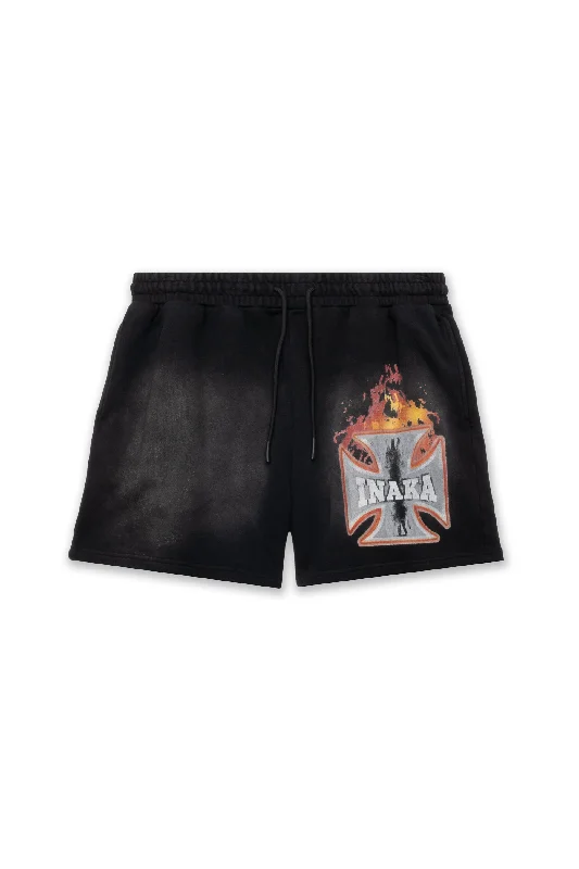 CROSS FLAME FLEECE SHORTS - INFRARED