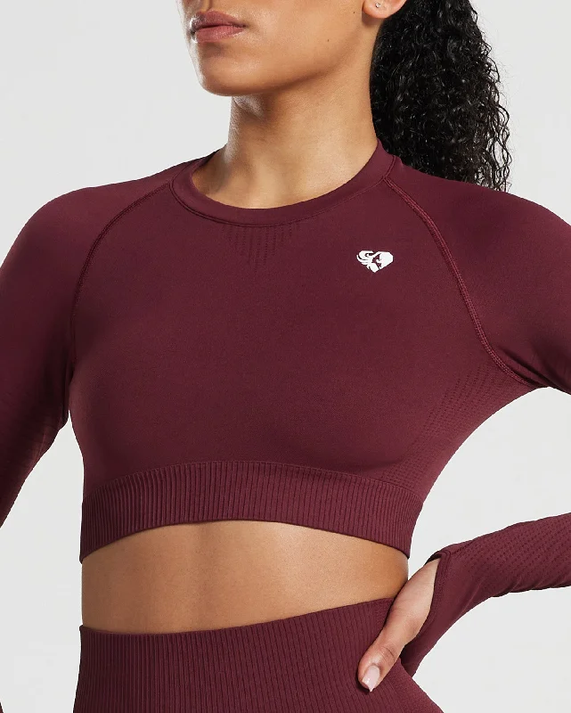 Power Seamless Long Sleeve Crop Top | Dark Cherry