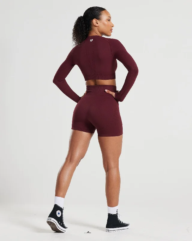 Power Seamless Long Sleeve Crop Top | Dark Cherry