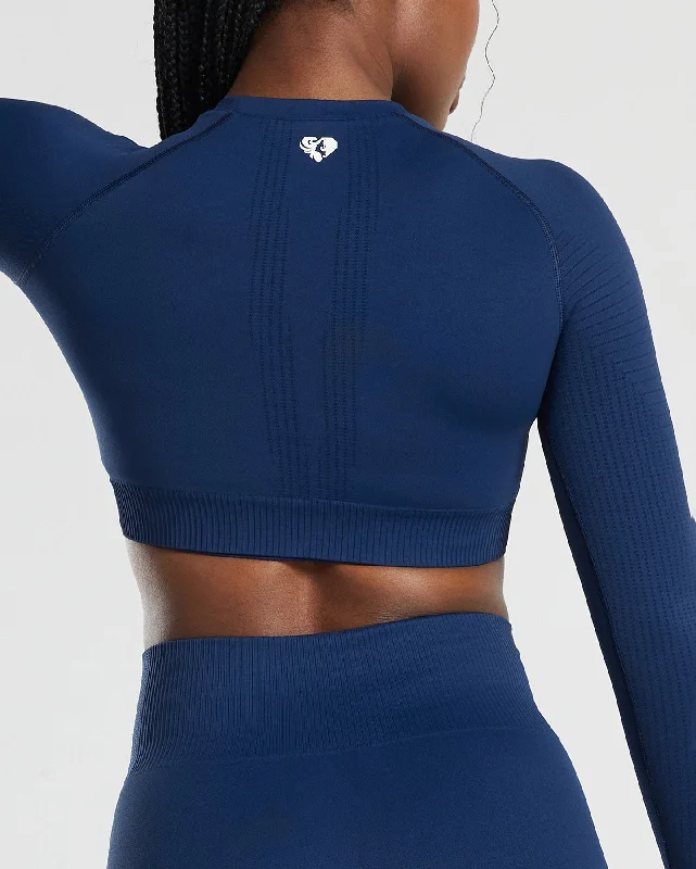 Power Seamless Long Sleeve Crop Top | Sapphire Blue