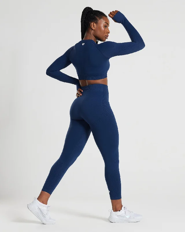 Power Seamless Long Sleeve Crop Top | Sapphire Blue