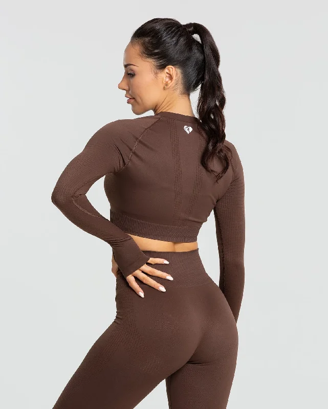 Power Seamless Long Sleeve Crop Top | Walnut Brown