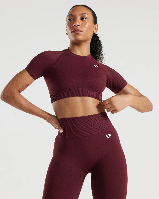 Power Seamless Short Sleeve Crop Top | Dark Cherry