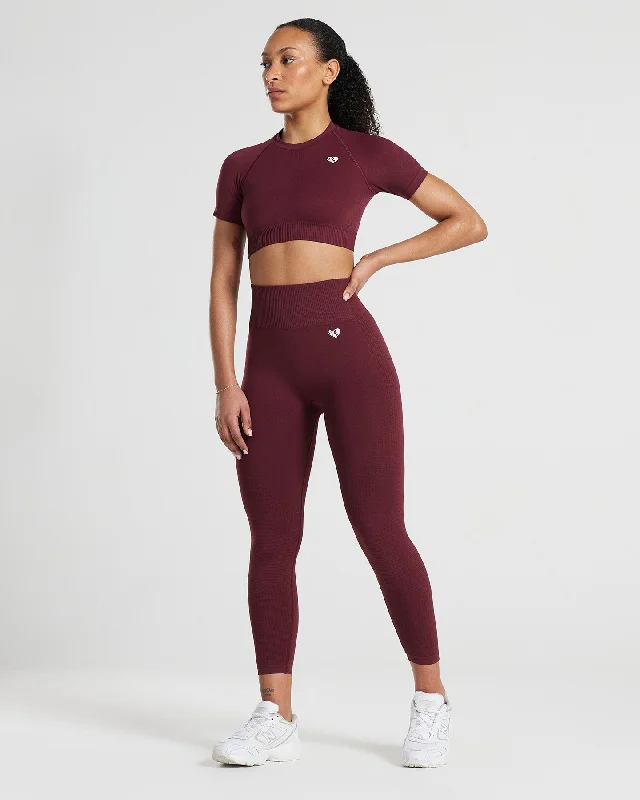 Power Seamless Short Sleeve Crop Top | Dark Cherry