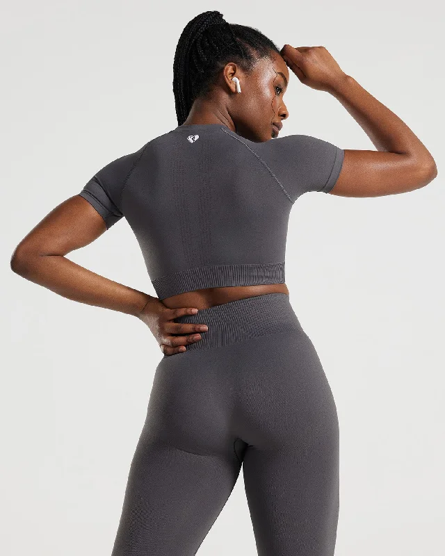 Power Seamless Short Sleeve Crop Top | Graphite