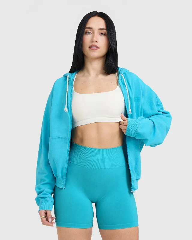 Raw Lounge Oversized Zip Hoodie | Aqua Blue