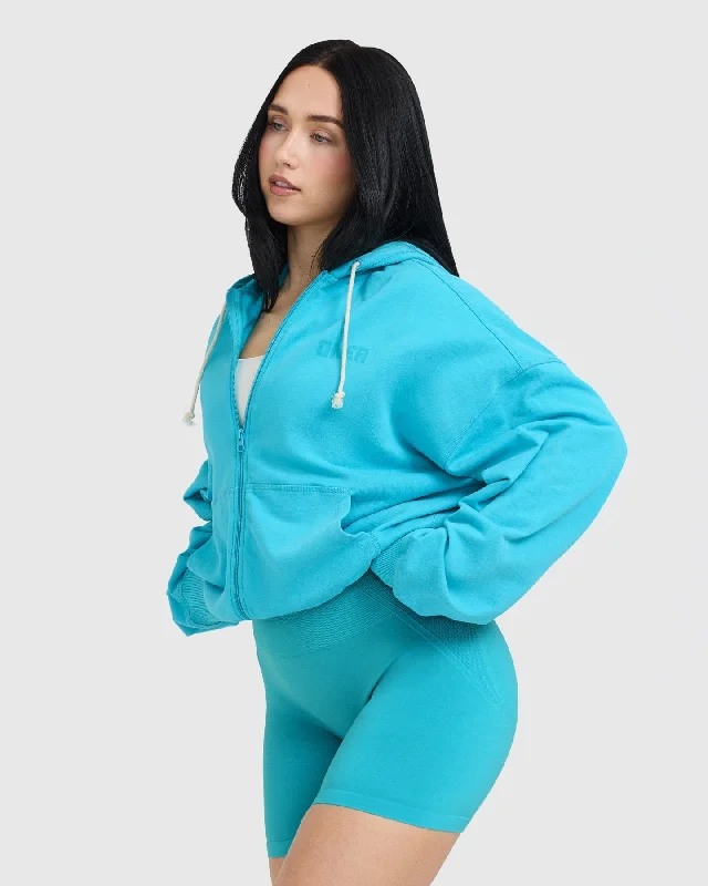 Raw Lounge Oversized Zip Hoodie | Aqua Blue