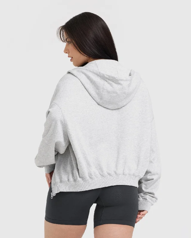 Raw Lounge Oversized Zip Hoodie | Light Grey Marl