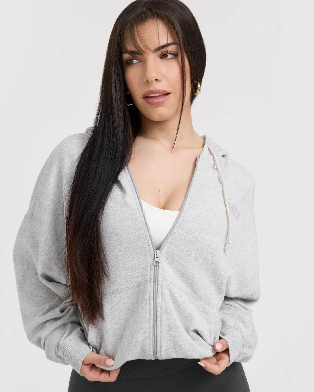 Raw Lounge Oversized Zip Hoodie | Light Grey Marl