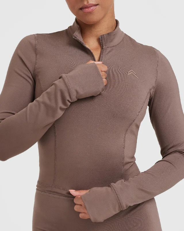 Timeless Half Zip Mid Long Sleeve Top | Cool Brown