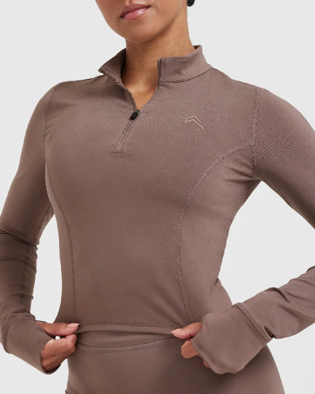 Timeless Half Zip Mid Long Sleeve Top | Cool Brown