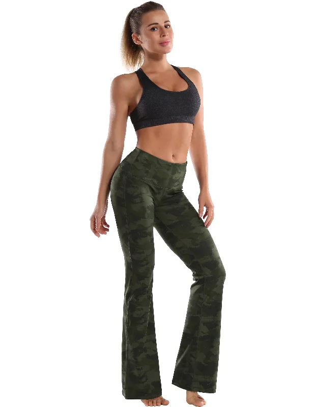 29"" 31"" 33"" 35"" 37"" High Waist Printed Bootcut Leggings green brushcamo