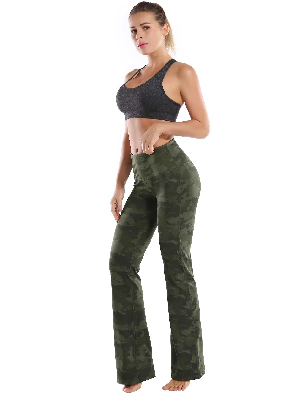 29"" 31"" 33"" 35"" 37"" High Waist Printed Bootcut Leggings green brushcamo