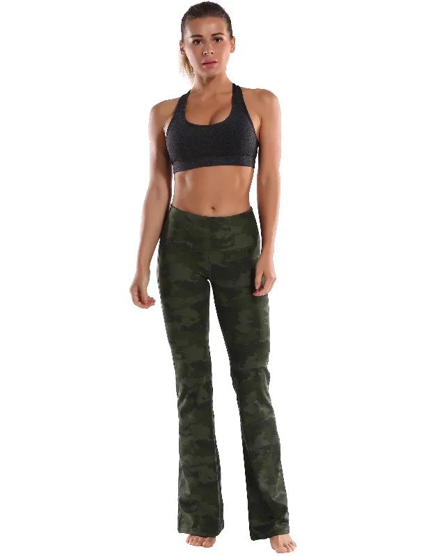 29"" 31"" 33"" 35"" 37"" High Waist Printed Bootcut Leggings green brushcamo