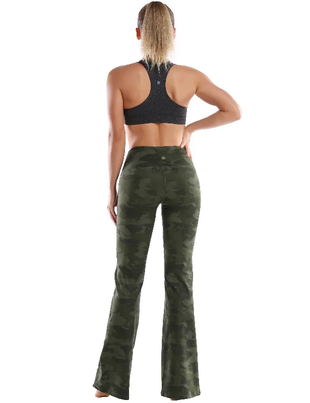 29"" 31"" 33"" 35"" 37"" High Waist Printed Bootcut Leggings green brushcamo