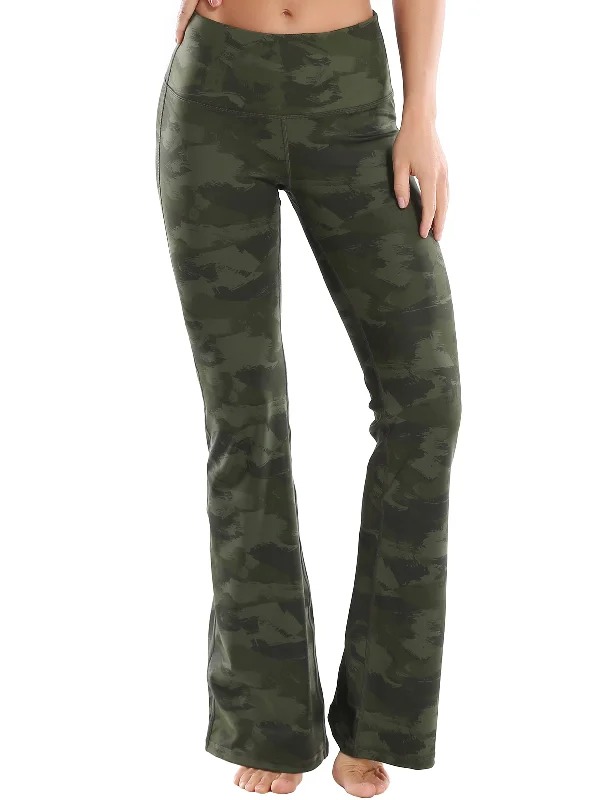 29"" 31"" 33"" 35"" 37"" High Waist Printed Bootcut Leggings green brushcamo