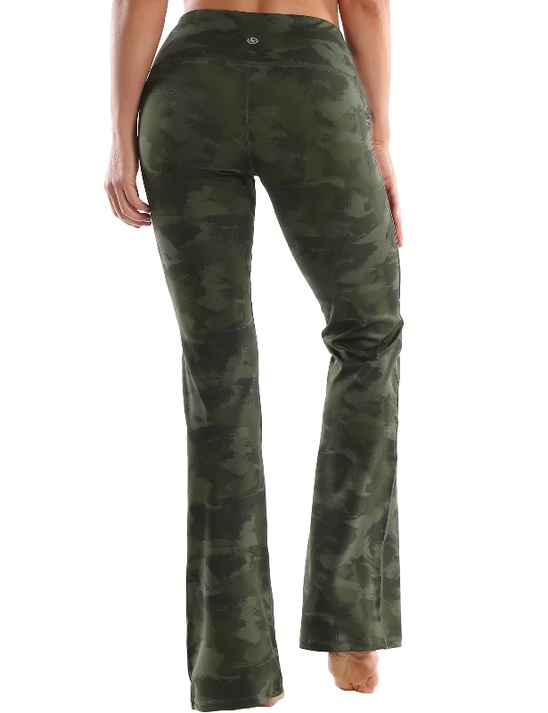 29"" 31"" 33"" 35"" 37"" High Waist Printed Bootcut Leggings green brushcamo