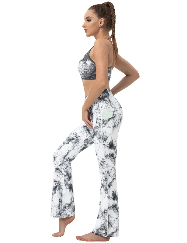 29"" 31"" 33"" 35"" 37""  Side Pockets Printed Bootcut Leggings arabescato