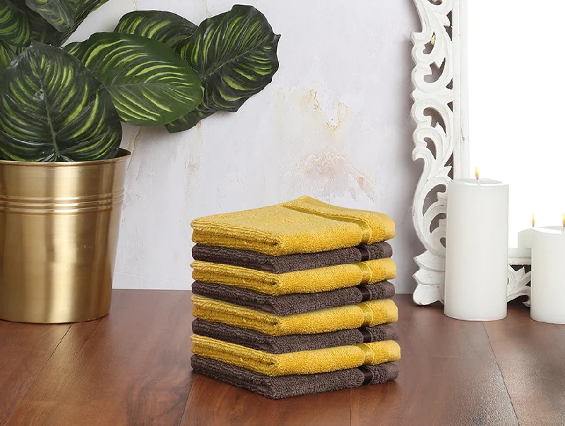 Mustard/Chocola 8 Piece 100% Cotton Face Towel Set - Atrium By Spaces