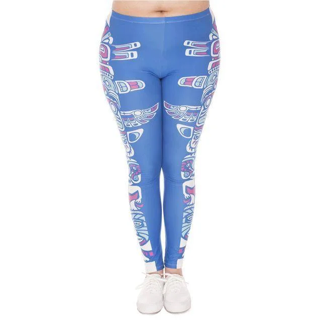 Blue Totem Printed High Waist Leggings