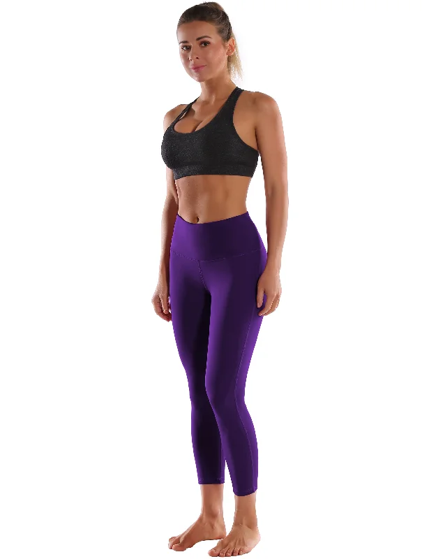 22"" High Waist Side Line Capris eggplantpurple